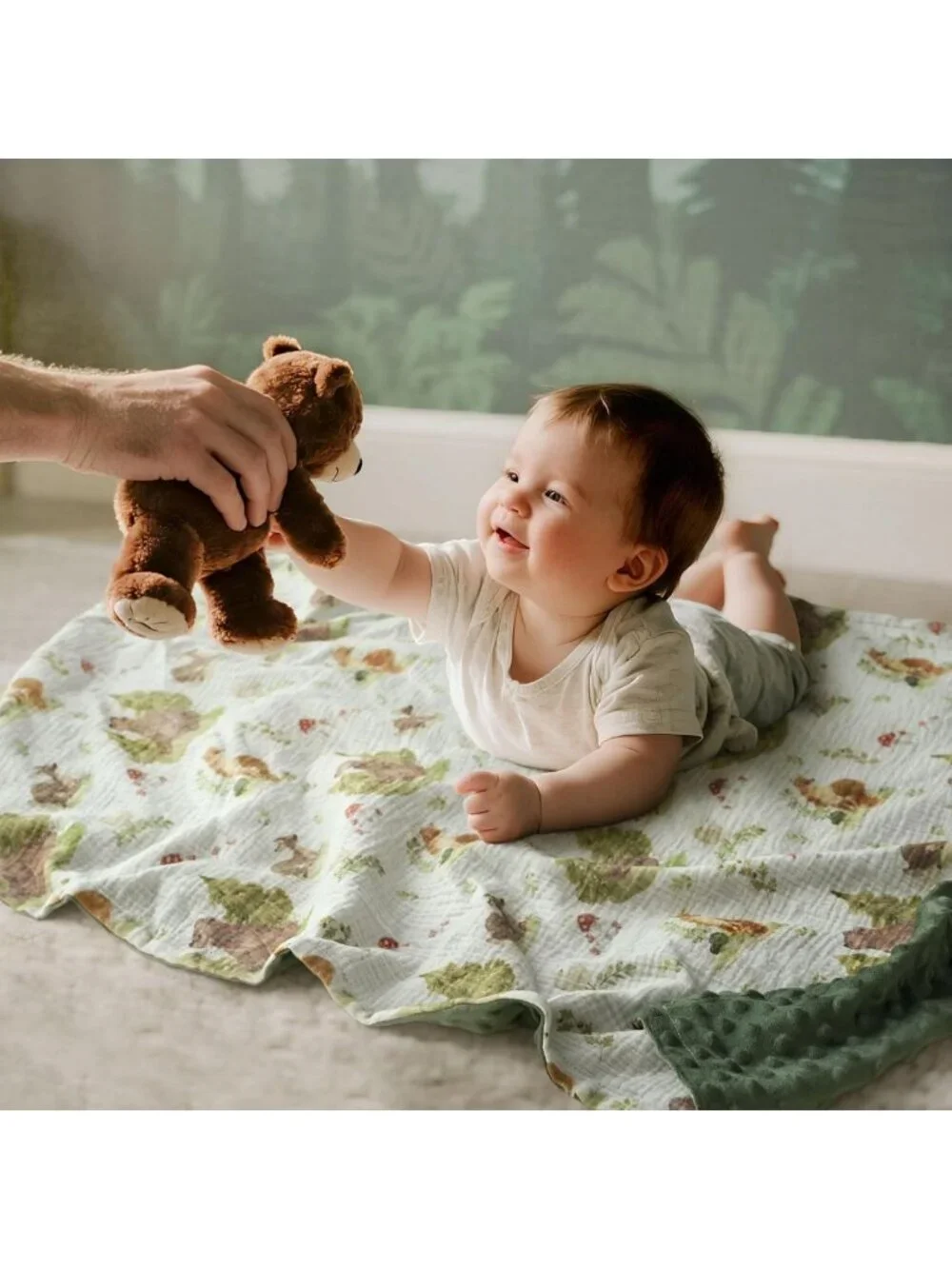 Soft Muslin Baby Blanket for Nursery, Double-Layer Minky Toddler Blanket, 30